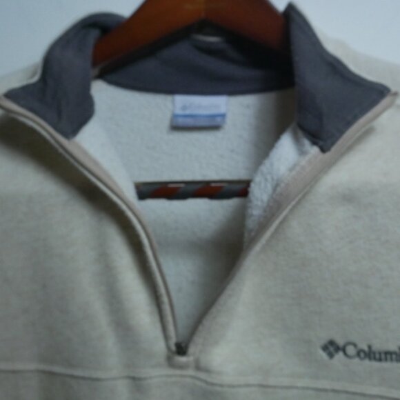 Columbia Mens Cream Pullover 1/4 Zip M Cotton Blend Sweatshirt Mock Neck - Picture 6 of 16